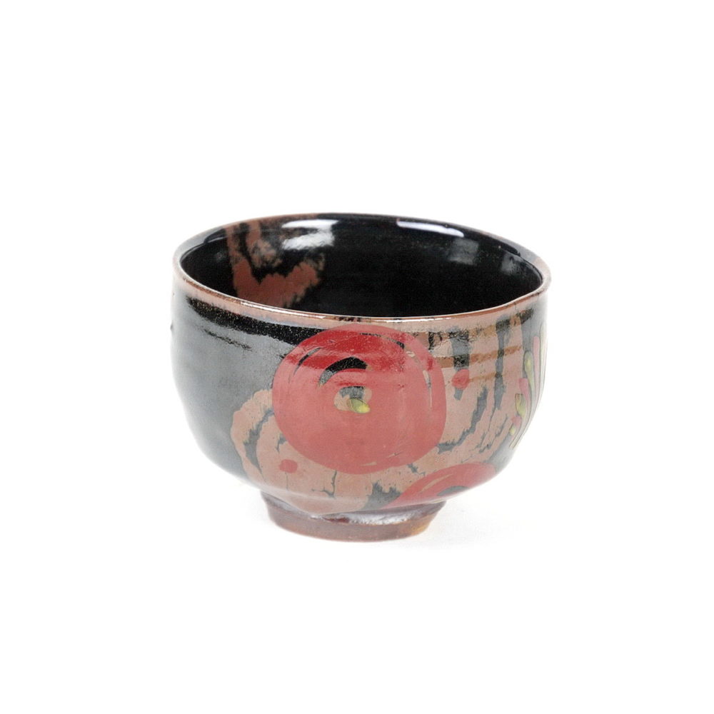 Tomoo Hamada stoneware chawan/teabowl with abstracgt floral decoration externally and internally
